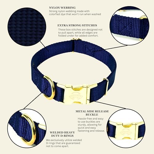 Country Brook Petz - Premium Nylon Dog Collar with Metal Buckle for Small Medium Large Breeds - 30+ Colors (Large, 1 Inch, Navy Blue)