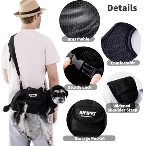 PETCUTE 4-in-1 Dog Carrier Sling,Adjustable Puppy Carriers with Storage Pocket, Hand-Free Dog Sling Carrier for Carry Small Dogs and Cats,Legs Out Pet Travel Safety Harness,Black,L