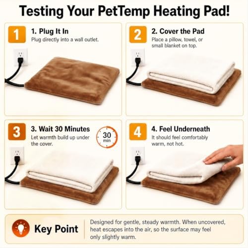 Pet Heating Pad for Cats Dogs Indoor & Sheltered Outdoor Waterproof Heated Cat Bed Heated Dog Bed Chew Resistant Cord Constant Temperature Electric Warming (Brown, M: 20" × 16" × 1.3")
