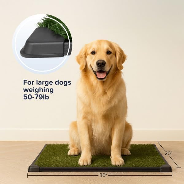 PETMAKER Artificial Grass Puppy Pee Pad for Dogs and Small Pets with Tray - 20x30 inches Washable 3-Layer Reusable Indoor Dog Potty Grass Training Pad, Easy Clean Pet Housebreaking Potty Solution