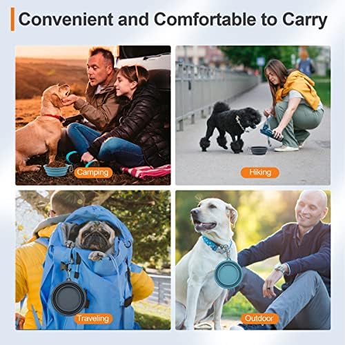 Kytely Collapsible Dog Bowls Medium, 2Pack Foldable Dog Travel Bowl, Portable Pet Water Food Bowl with Clasp, Pet Cat Feeding Cup Dish for Traveling, Walking, Hiking (Blue+Grey)