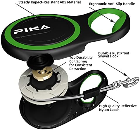 PINA Retractable Dog Leash, 26ft Dog Leash for Small Medium Large Dogs Up to 110lbs, 360° Tangle-Free Strong Reflective Nylon Tape, with Anti-Slip Handle, One-Handed Brake, Lock - Black Green