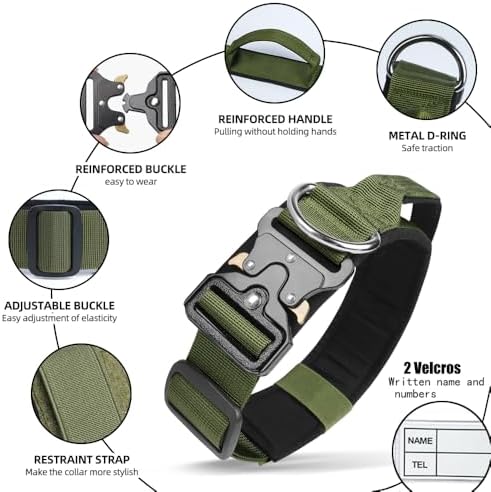 Tactical Dog Collar with Handle,Army Green L