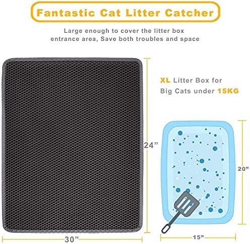 LeToo Cat Litter Mat Large 30 x 24 in No Phthalate Non-Slip Urineproof Grey