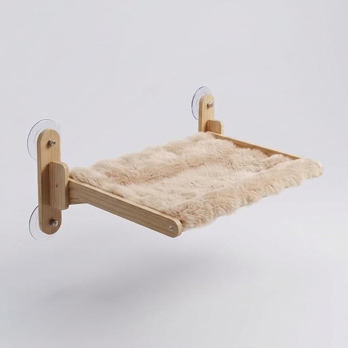 Foldable Window Sill Cat Bed with Cushion and Suction Cups—Features an Orthopedic Hammock Design, Crafted from Premium Hardwood and Equipped with Suction Cups (Styles of Bamboo Mats, 20X13X9)
