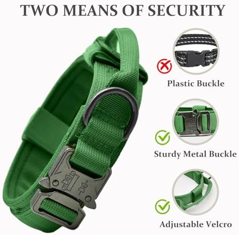 Tactical Dog Collar, Adjustable Military Training Collars, Emerald Green L