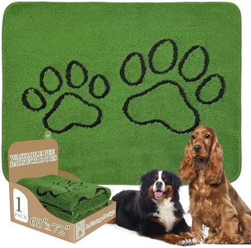 Homimp Washable Pee Pads for Dogs, 1 Pack Super Absorbent Reusable Puppy Pads,Green Long Wool Fake Grass for Potty Training, Upgrade Non-Slip and Leak-Proof,Floor,Couch,Bed and Crate,Green 63"×72"