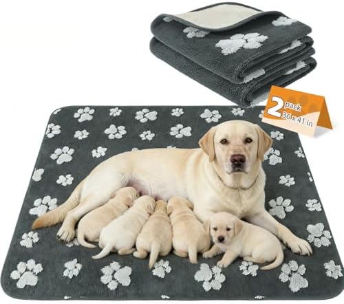 KOOLTAIL Washable & Waterproof Dog Whelping Pad for Large Dogs, 36x41in Super Absorbent & Soft Warm Plush Puppy Pads Potty Training, Quick Dry Reusable Pet Mats for Whelping Box Supplies,Playpen,Crate