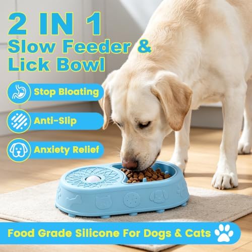 Slow Feeder Dog Bowls with Interactive Rolling Ball