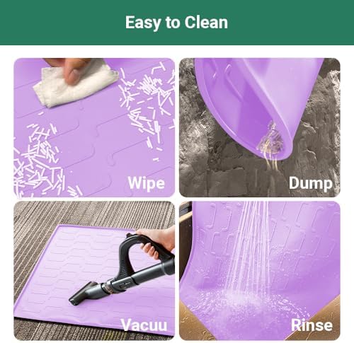 Cat Litter Mat, Large 32'' x 24'' Silicone Litter Box Mat for Litter Trapping, Waterproof, Non-Slip, Easy to Clean, Purple