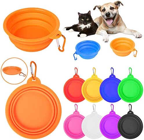 PROLOSO 9 Pcs Collapsible Dog Bowl Foldable Expandable Silicone Cup Dish for Pet Cat Food Water Feeding Portable Travel Bowl with Carabiner
