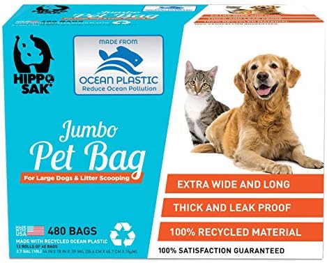 Hippo Sak® Extra Large Pet Poop Bags with Dispenser, Made with Ocean Bound Plastic, 480 Count