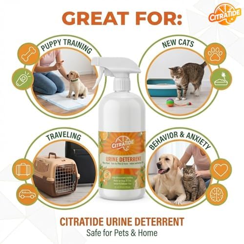 Urine Deterrent Spray for Dogs & Cats – Heavy Duty Plant-Based Formula Prevents Marking on Floors, Furniture & Carpets – Natural Citrus & Cedarwood Scent – Safe for Pets & Home – 32 fl oz