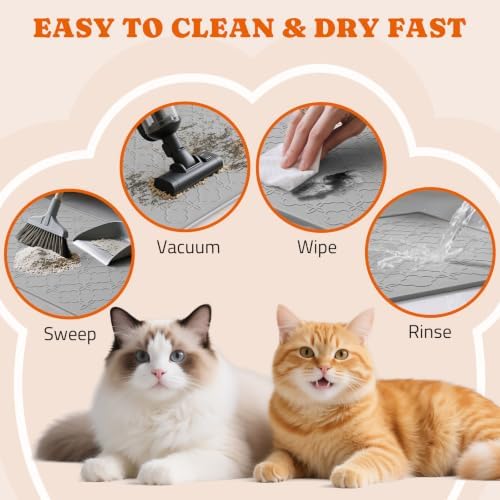 Pawtners Cat Litter Mat Extra Large 42" X 30", Easy to Clean, Gray, 2 Pack