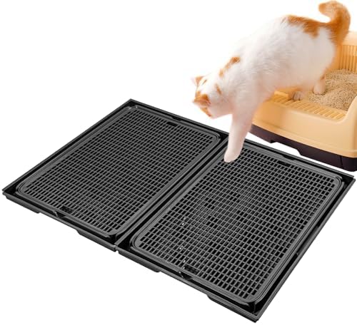 2Pack Cat Litter Box Step, Cat Litter Catcher, Expandable Interlock Litter Mat, Washable Easy Clean, Waterproof & Urine Proof, Black