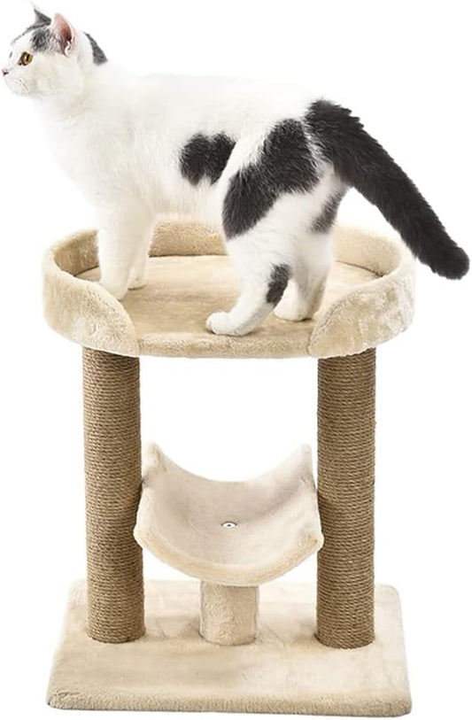 Amazon Basics Multi-Platform Cat Tree with Scratching Post for Indoor Cats up to 25lbs, 18 x 14 x 22 Inches, Beige