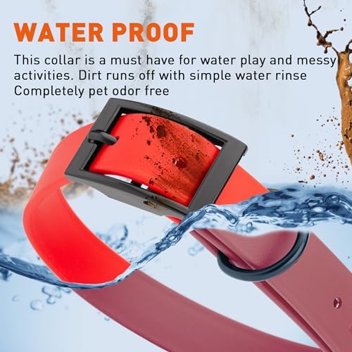 Dogline Biothane Waterproof Dog Collar Strong Coated Nylon Webbing with Black Hardware Odor- Proof for Easy Care Easy to Clean High Performance Fits Small Medium or Large Dogs, Cherry Red