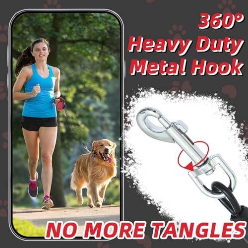 PUPTECK Retractable Dog Leash with Detachable Chew Proof Cable, Red, 16ft
