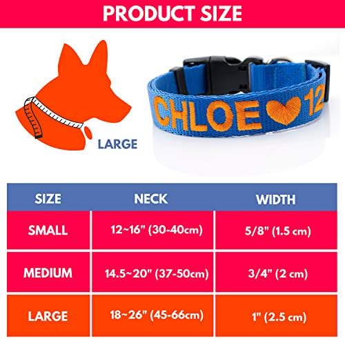 Embroidered Dog Collars Personalized, Custom Collar w Text and Phone Number | 3 Adjustable Sizes - 8 Colors | - Safe&Secure Pet Collars with ID, Pet Name for Boy, Girl Dogs, Puppy
