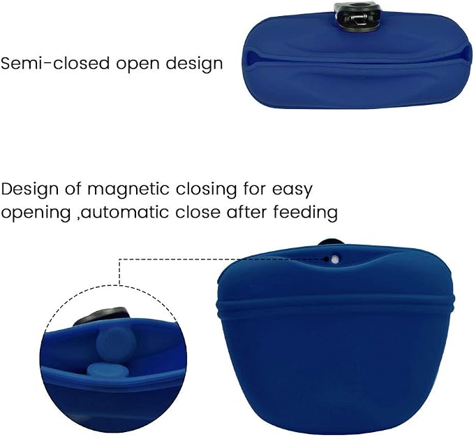 AUDWUD Silicone Dog Treat Pouch with Clicker Magnetic Closure Secure Clip | Upgraded clip keeps your treat pouch secure during training.Magnetic closure allows fast one hand access.Includes dog click