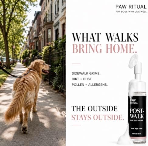 Dog Paw Cleaner, Dog Paw Wash, No-Rinse Foaming Paw Cleanser with Silicone Brush for Dogs & Puppies, Plant-Derived Formula for Sensitive Paws, 6.8 fl oz
