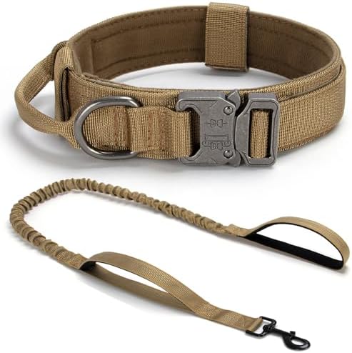 Tactical Dog Collar Leash Set, Adjustable Military Training Collar, Brown S