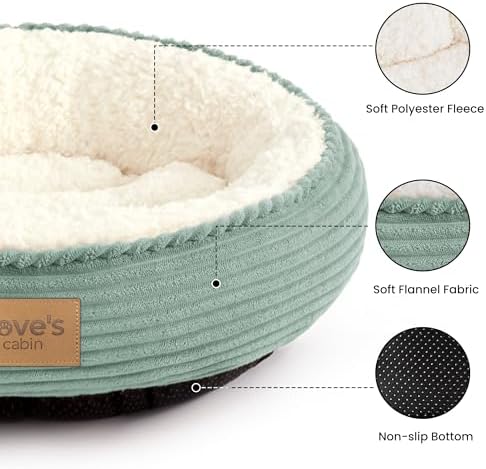 Love's cabin Round Donut Cat and Dog Cushion Bed, 20in Pet Bed for Cats or Small Dogs, Anti-Slip & Water-Resistant Bottom, Super Soft Durable Fabric Pet beds, Washable Luxury Bed Apple Green Stripe