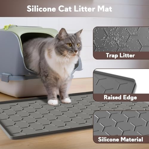 Garoopion Silicone Cat Litter Mat 24×16 inch, Easy to Clean, Dark Gray