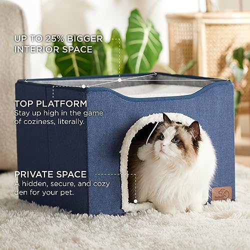 Bedsure Cat House Bed for Indoor Cats with Fluffy Ball and Scratch Pad,Blue