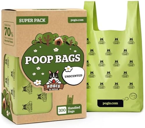 Pogi's Dog Poop Bags with Handles, Unscented, 300 Large Bags, Extra Thick