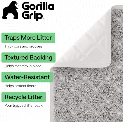 GORILLA GRIP Cat Litter Box Mat, Coiled Mesh Trapping Mats 24x17 Light Gray