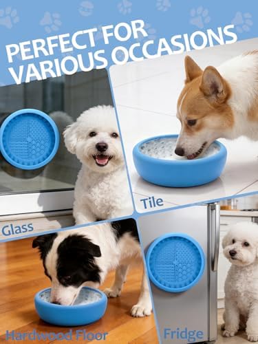 Dog Lick Bowl with Brush and Scraper, Anxiety Relief Lick Mat for Dogs, Non-Slip Freeze Licking Bowl Enrichment Puzzle Feeder for Distraction, BPA Free Silicone, Dishwasher Safe