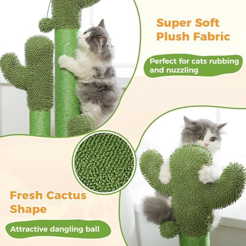 PAWZ Road 35” Cat Scratching Post Cactus Cat Scratcher with Toy Ball
