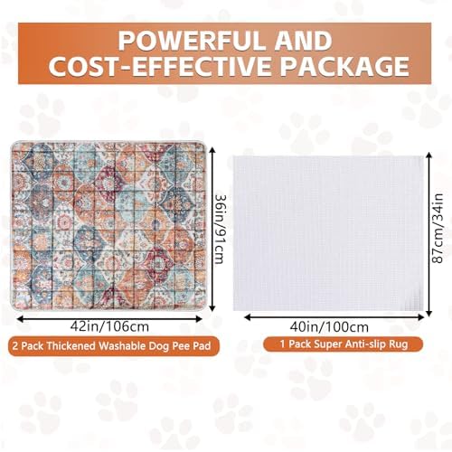 Washable Thickened Pee Pads for Dogs, 2 Pack (36"x42") Upgrade Reusable Puppy Pads with Non-Slip Rug, Super Absorbent Leakproof Puppy Training & Whelping Pads for Dogs, Doggie
