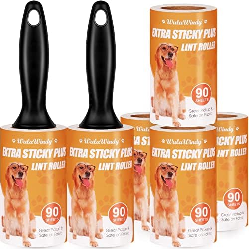 WulaWindy Extra Sticky Lint Rollers for Pet Hair, 6 Rolls, 2 Handles