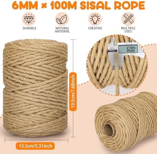 328FT 1/4 Inch Cat Scratching Sisal Rope for Cat Trees & Posts