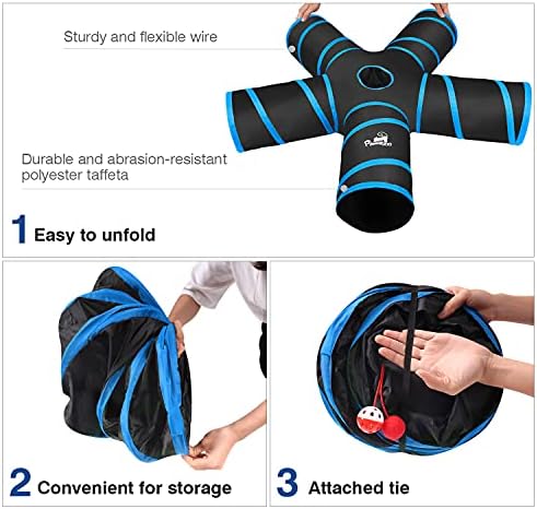 Pawaboo Cat Tunnel, Cat Tunnels for Indoor Cats, 5-Way Foldable Cats Tube