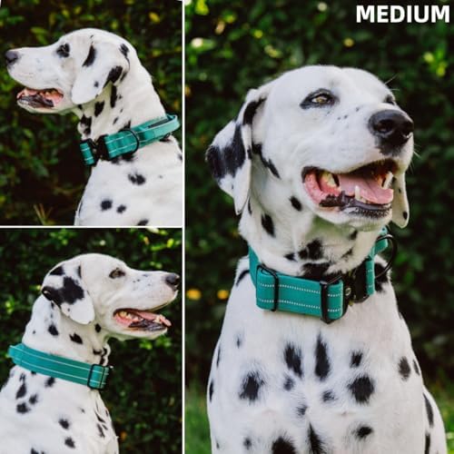 Tuff Pupper Tactical Dog Collar | Heavy Duty 1.5" Wide Ballistic Nylon | Training Control Handle | Quick-Release Metal Buckle | Reflective Bands | ID Tag Holder | Padded Inner Lining (Green, Medium)