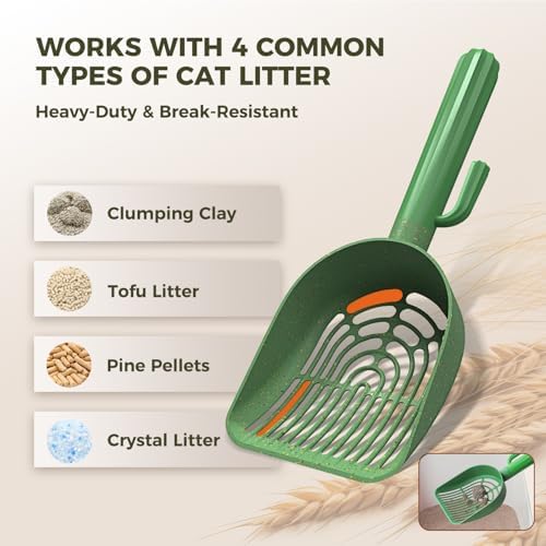 MUTTROS Cactus Cat Litter Scoop with Holder, 2 Replaceable Shovels, Green