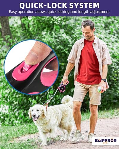 Emperor Pets Retractable Dog Leash, 16 ft, Up to 110lbs, Pink -PK16