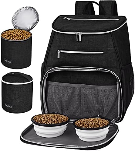 BAGLHER丨Dog Travel Bag Backpack, Airline Approved Pet Supplies Backpack, Dog Travel Bag with 2 Silicone Collapsible Bowls and 2 Food Baskets, Black