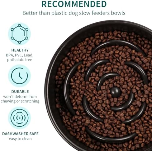 Black Ceramic Dog Bowl Slow Feeder for Medium and Large Breed,1.5 Cup 8.26 in Slow Feeding Bowl,Puzzle Dog Food Bowl for Fast Eater,Maze Dish for Fast Eater