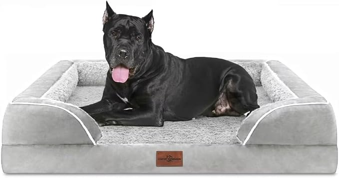 Comfort Expression Orthopedic Dog Bed for Extra Large Dogs with Bolster | Waterproof Dog Couch Bed with Washable Cover & Non-Slip Bottom, Supportive Egg Crate Foam Big Dog Bed, 53x42Inch