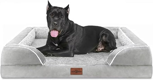 Comfort Expression Orthopedic Dog Bed for Extra Large Dogs with Bolster | Waterproof Dog Couch Bed with Washable Cover & Non-Slip Bottom, Supportive Egg Crate Foam Big Dog Bed, 53x42Inch
