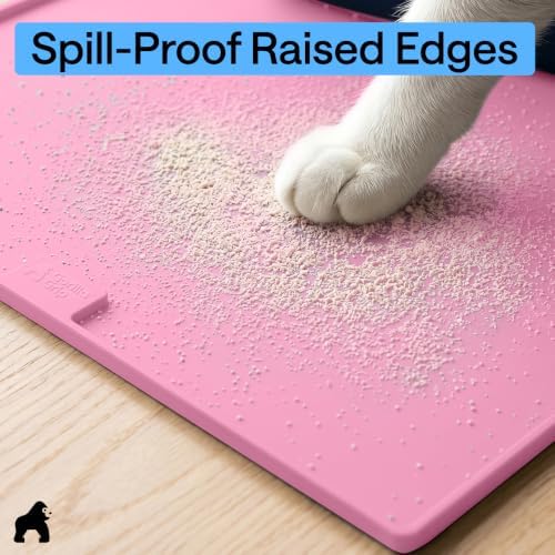 GORILLA GRIP Cat Litter Box Mat, Easy Clean Silicone Mats, 24x15 Pink