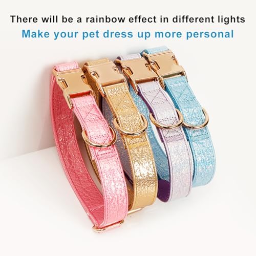 Glare Gold Personalized Dog Collars Leather and Nylon Thicken Design
