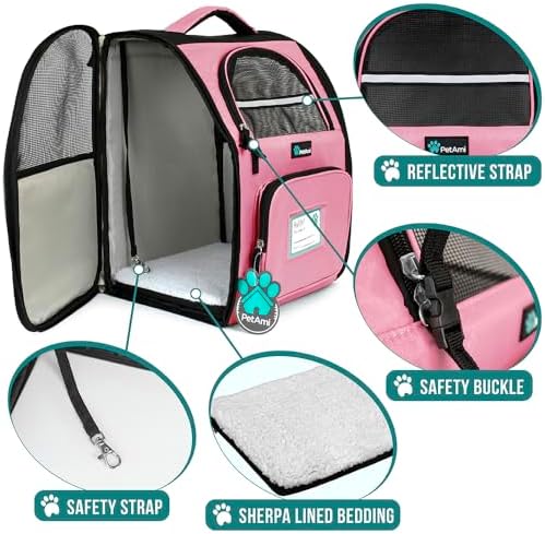 PetAmi Dog Backpack Carrier Airline Approved Cat Pet Puppy Bag, Pink