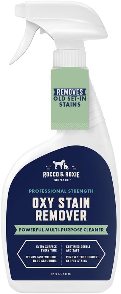 Rocco & Roxie Oxy Stain Remover, Oxygen-Powered Carpet Spray | Activated oxygen technology; CRI Certified Safe; multi-purpose for carpet, upholstery, laundry & mattresses; non-aerosol