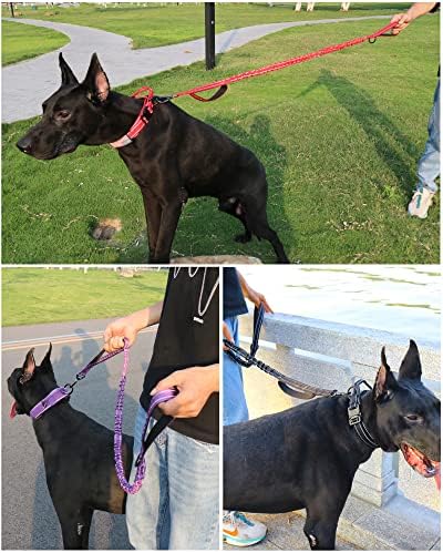 AUBELL Reflective Tactical Heavy Duty Dog Leash and Collar Set,Red L