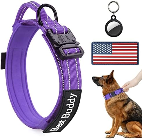 AUBELL Reflective Tactical Heavy Duty Dog Collar with Handle,Purple L